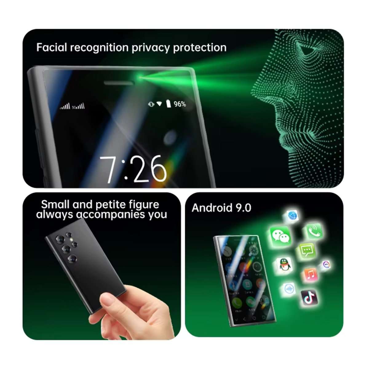 Mini teléfono inteligente Almalux® Pro, 3 pulgadas, red 3G, 2 + 16GB ROM, sim Dual, Google Play Store