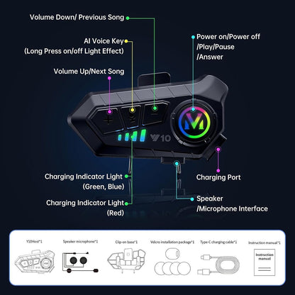 Auricular Intercomunicador para Moto Almalux Y10 – Comunicación Bluetooth 5.3, Resistencia IPX6 y Sonido Hi-Fi