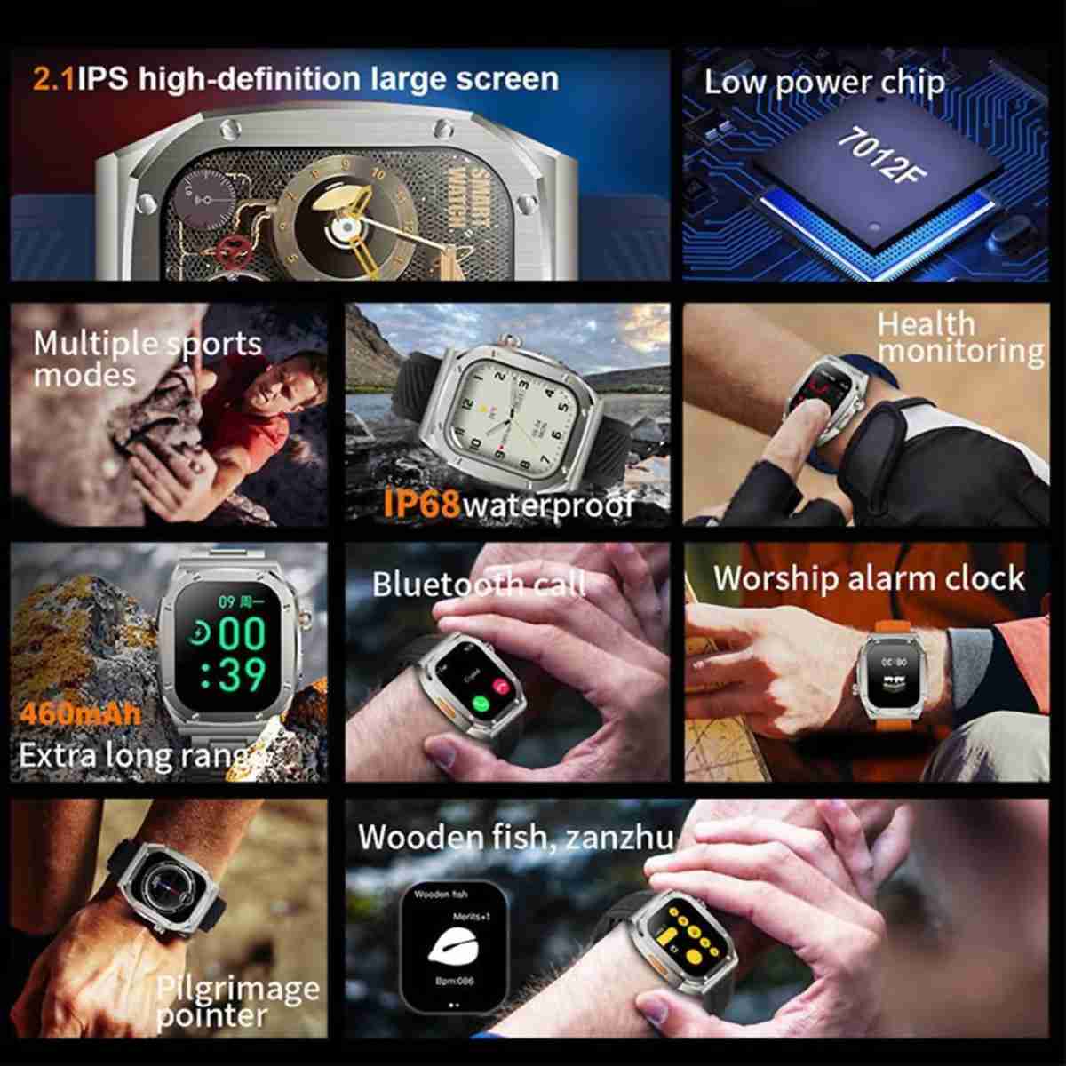 SmartWatch Almalux® Z79 Max  -  Reloj inteligente con pantalla HD Ultra de 2.1 pulgadas -  impermeable IP68 -  100 modos deportivos -  460 mAh