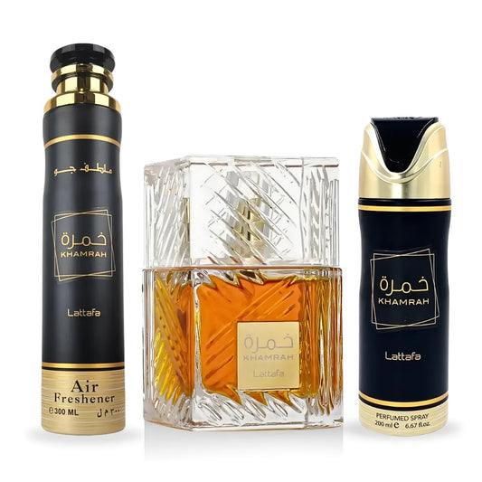 Perfume Khamrah Qahwa de Lattaffa UNISEX - Set de Regalo (Perfume, Desodorante y Ambientador)