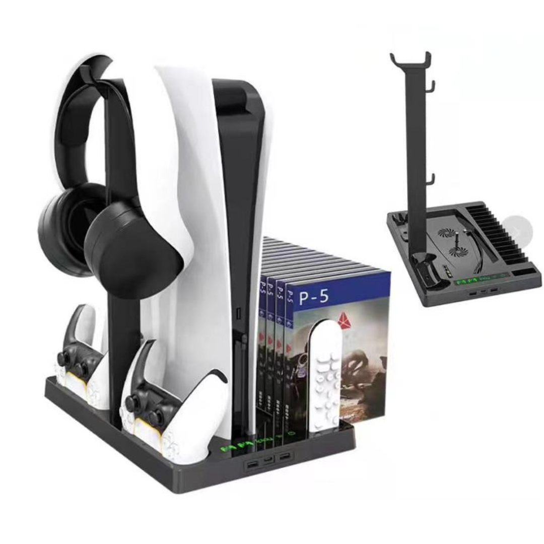 Base de refrigeración Almalux® para PS5 con soporte para auriculares -  cargador de controladores y organizador de juegos