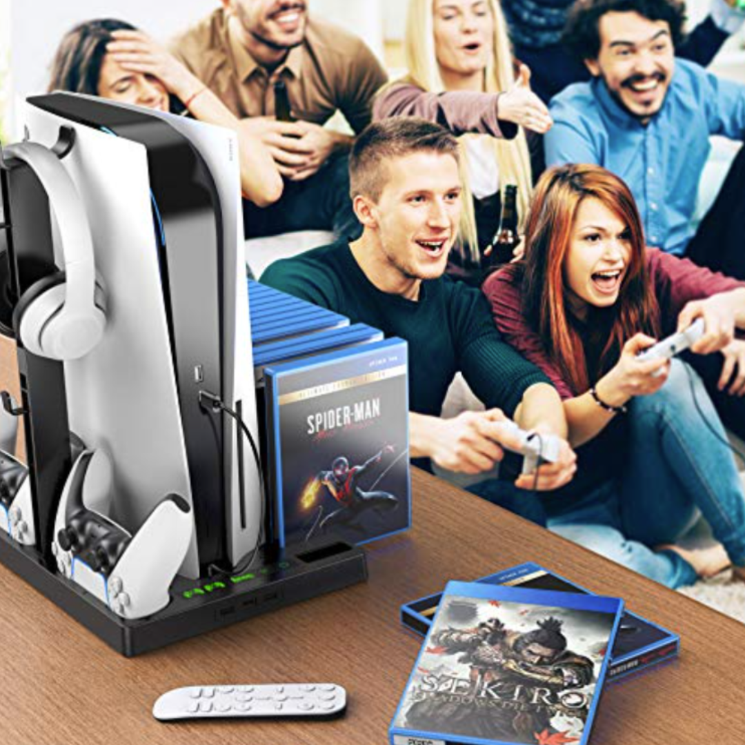 Base de refrigeración Almalux® para PS5 con soporte para auriculares -  cargador de controladores y organizador de juegos