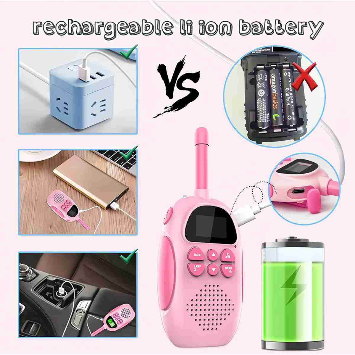 Walkie Talkie Inalámbrico Almalux® para niños y niñas -  Recargable -  Alcance hasta 3Km