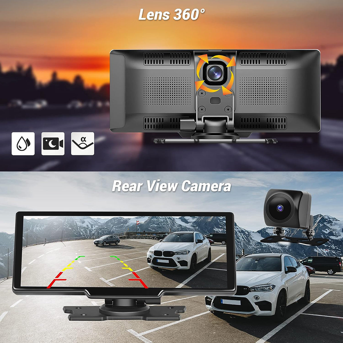 Pantalla Tactil Inalámbrica Almalux compatible Apple Carplay y Android Auto, 9.3 Pulgadas, Radio Reproductor, Cámara de Visión Trasera/Delantera, Bluetooth/FM Radio Transmisor/Vídeo/Siri