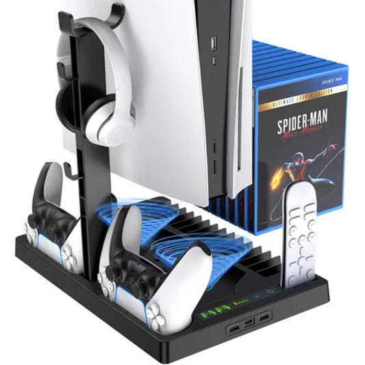 Base de refrigeración Almalux para PS5 con soporte para auriculares, cargador de controladores y organizador de juegos